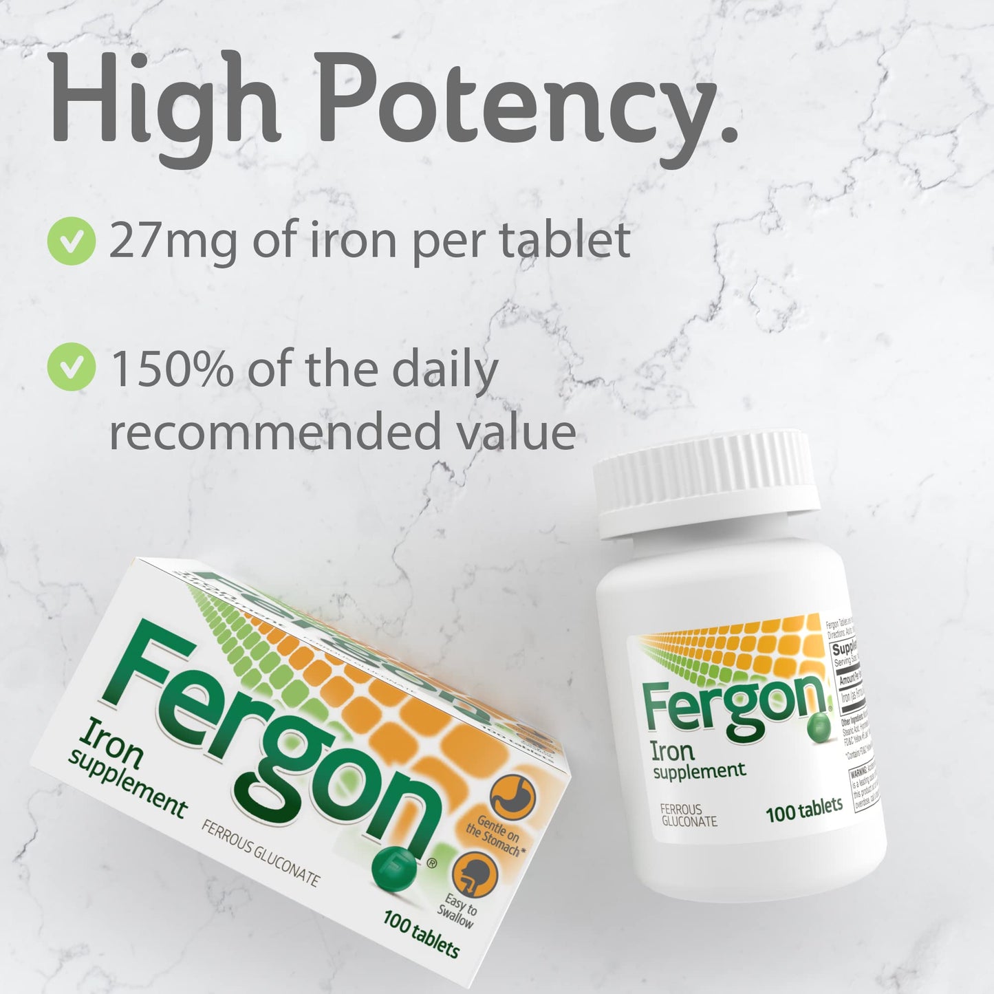 Fergon High Potency Iron Supplement, 100 Tablets