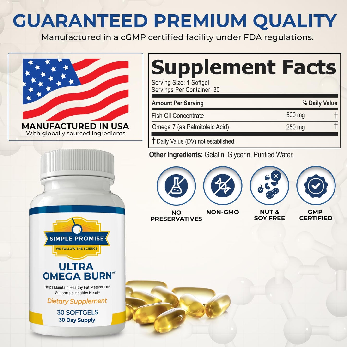 Simple Promise Ultra Omega Burn Omega-7 Supplement with Palmitoleic Acid Softgels 30