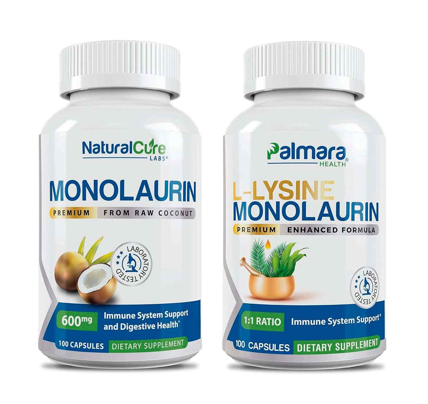Natural Cure Labs Monolaurin 600mg + L-Lysine with Monolaurin 1:1 Ratio Capsule