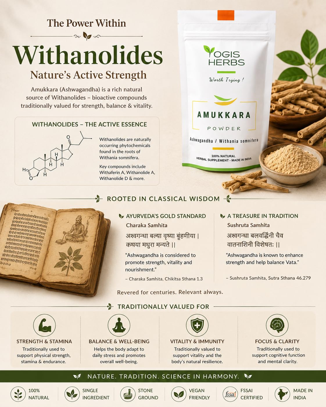 YOGIS HERBS Ashwagandha Root Powder, 16 oz