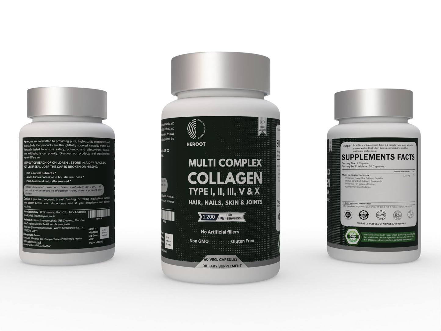 Heroot Plant-Based Collagen 500mg Skin, Hair and Nails Supplement Capsule 60