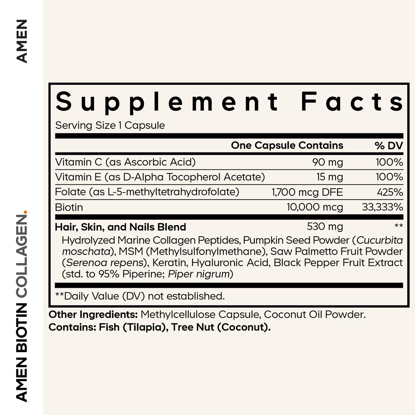 Amen Biotin Collagen Vitamins+ 10,000 mcg Biotin Capsules, 90 Count
