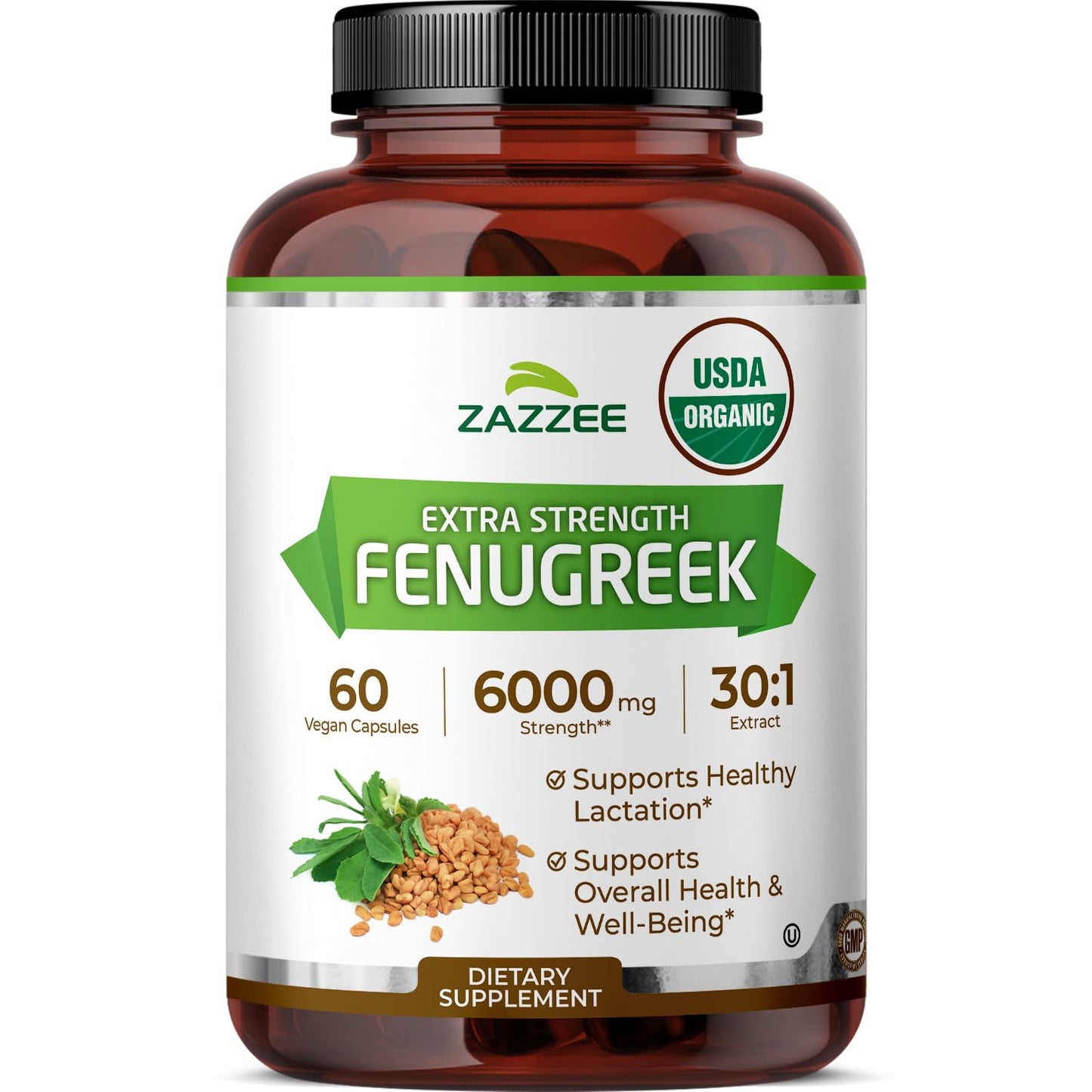 Zazzee USDA Organic Fenugreek 30:1 Extract 60 Capsules