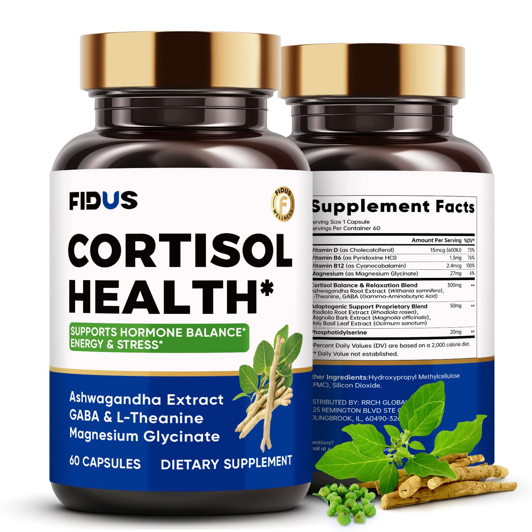 Fidus Cortisol, Adrenal & Sleep Support – Stress Relief, Hormone Balance, Nervous System & Energy Metabolism Formula 60 Capsules