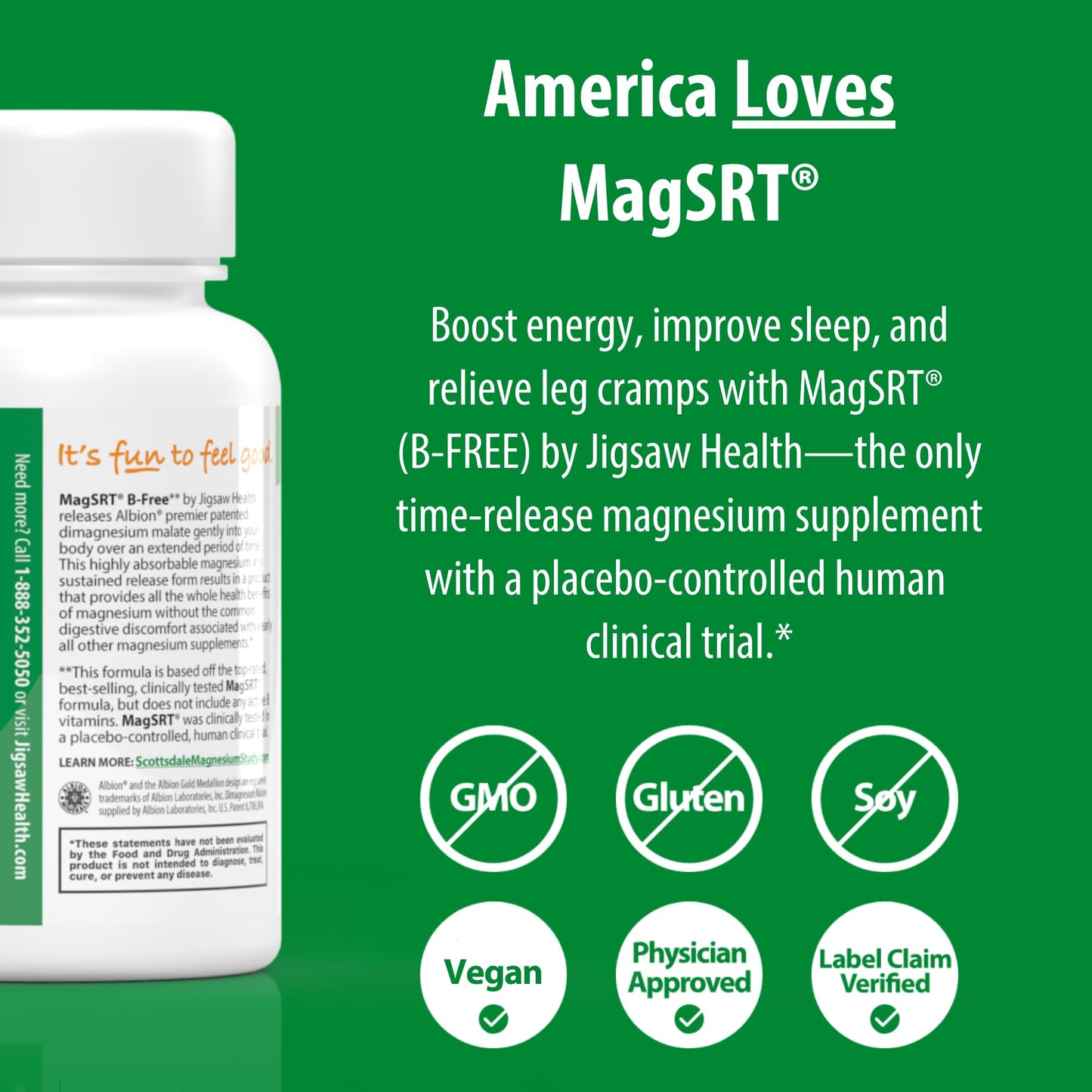 Jigsaw Health MagSRT (B-Free) Magnesium Malate Tablets, 60 Tablets