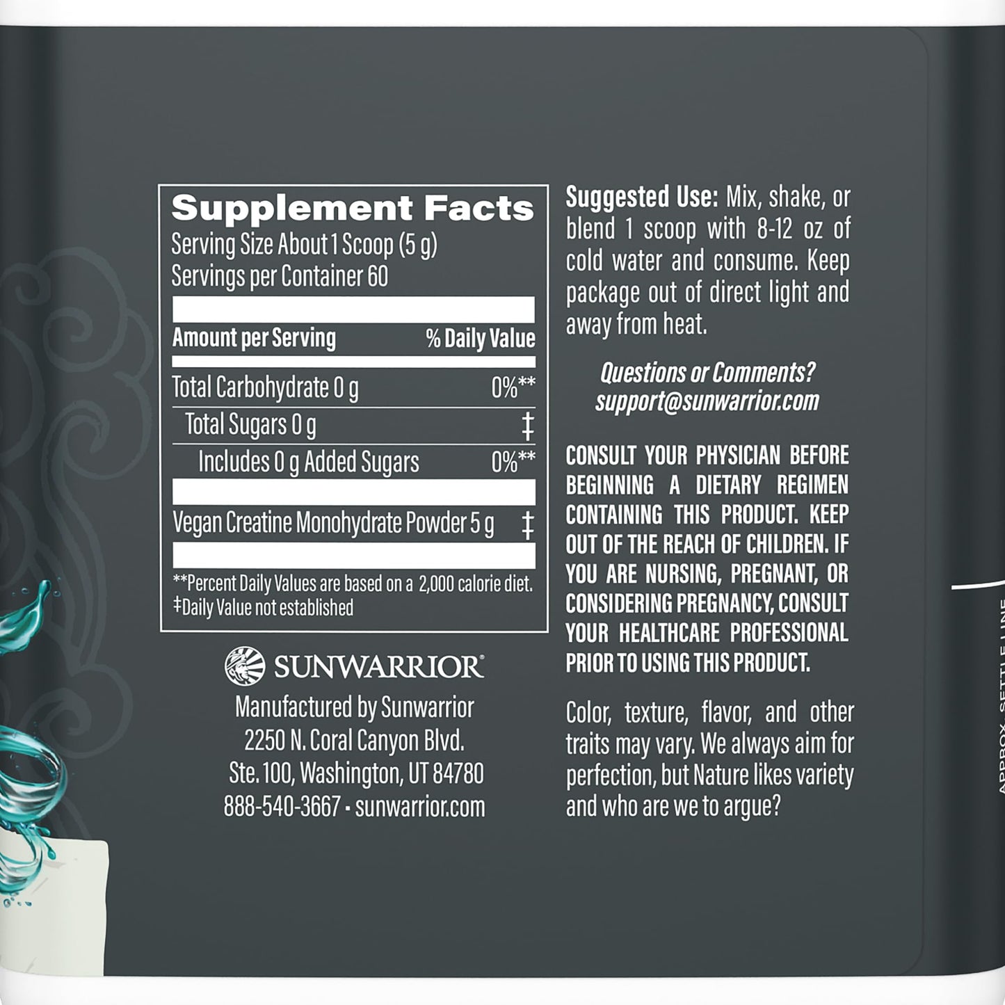 Sunwarrior Creatine Monohydrate Powder Micronized PreWorkout Recovery Supplement, 60 Servings