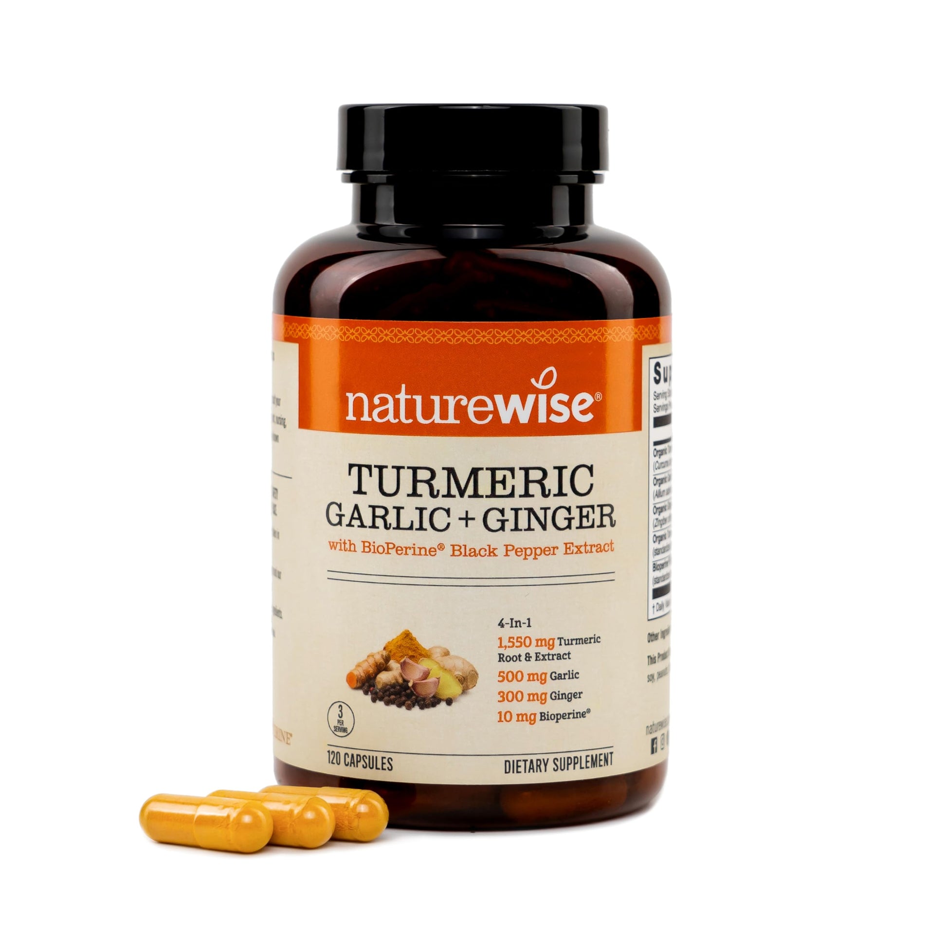 NatureWise Turmeric Garlic + Ginger with BioPerine Black Pepper Extract Capsule, 120 Capsules