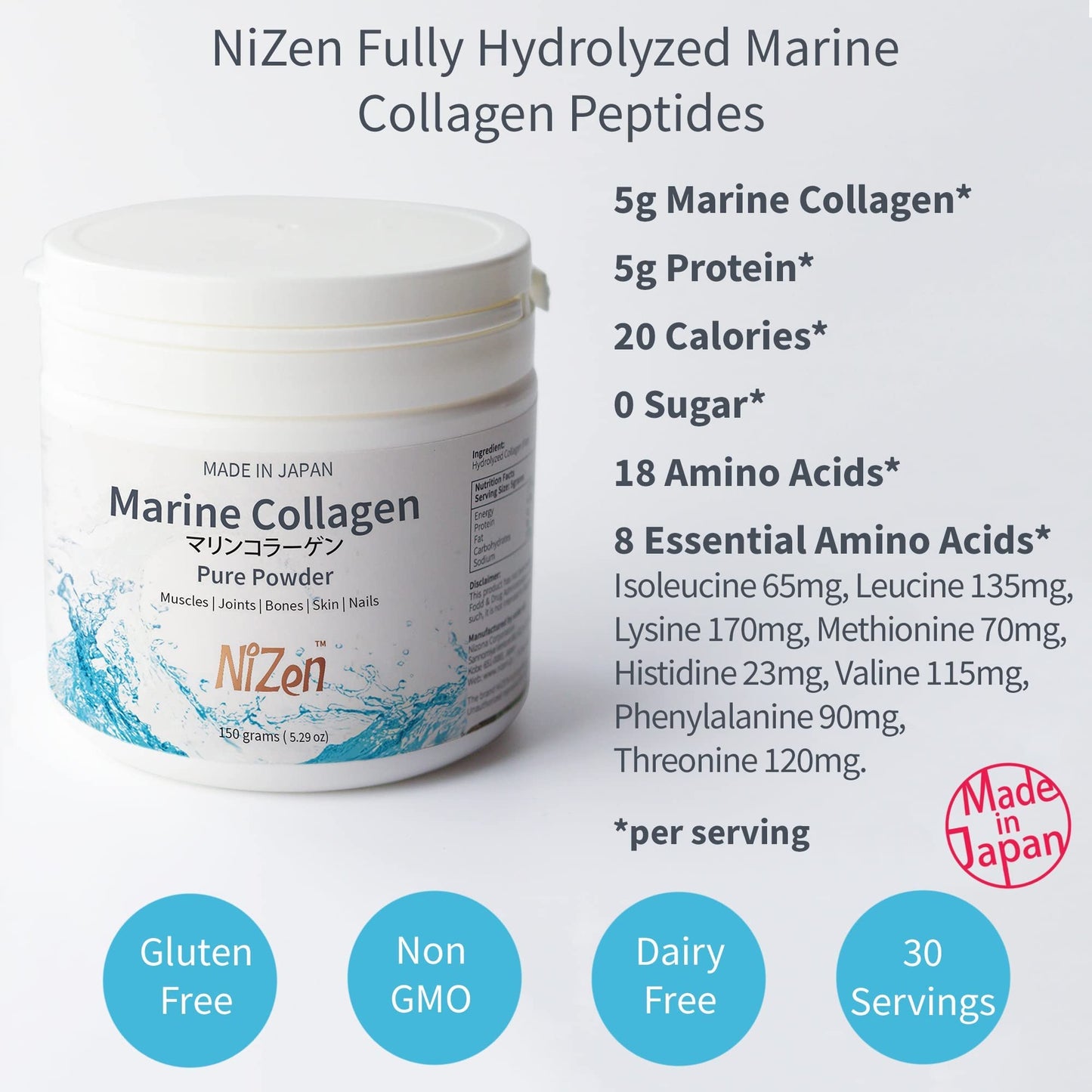 Nizen Marine Collagen Pure Powder, 5.3 Ounce