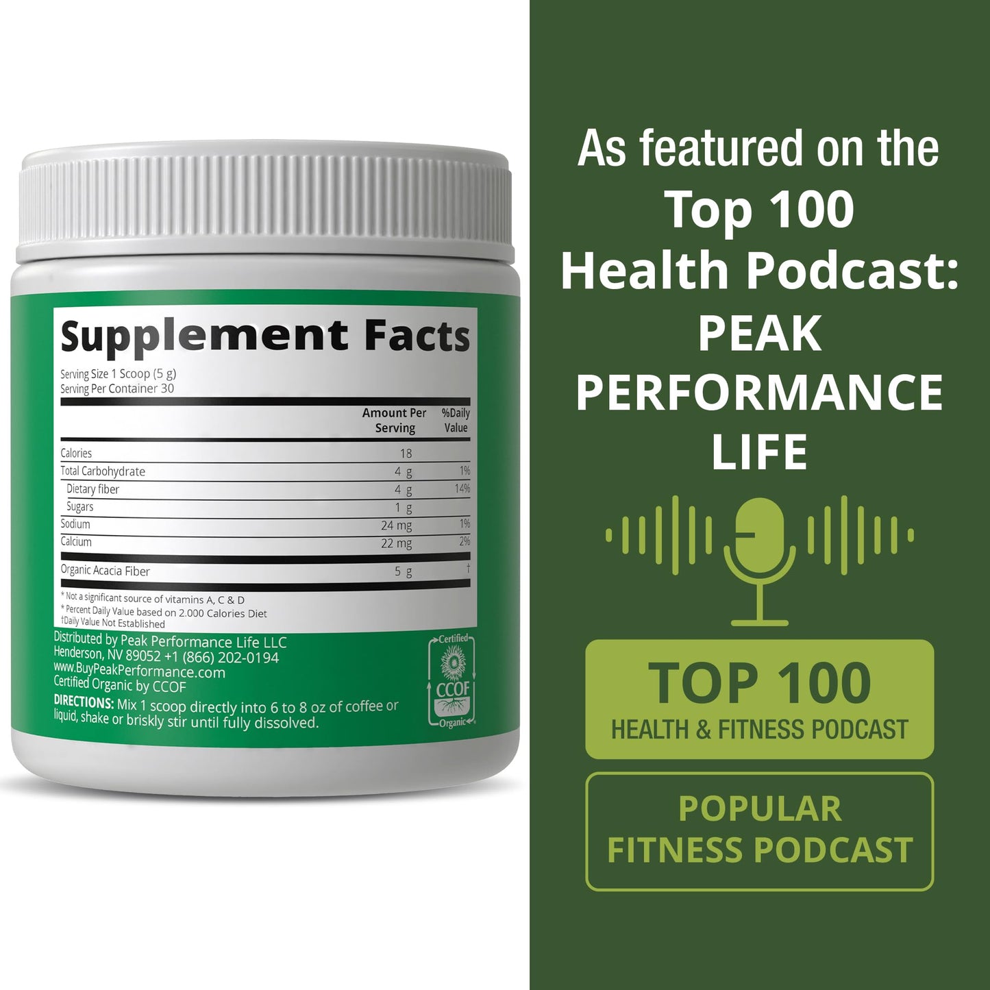 Peak Performance Organic Acacia Senegal Prebiotic Fiber Powder, 5.3 oz