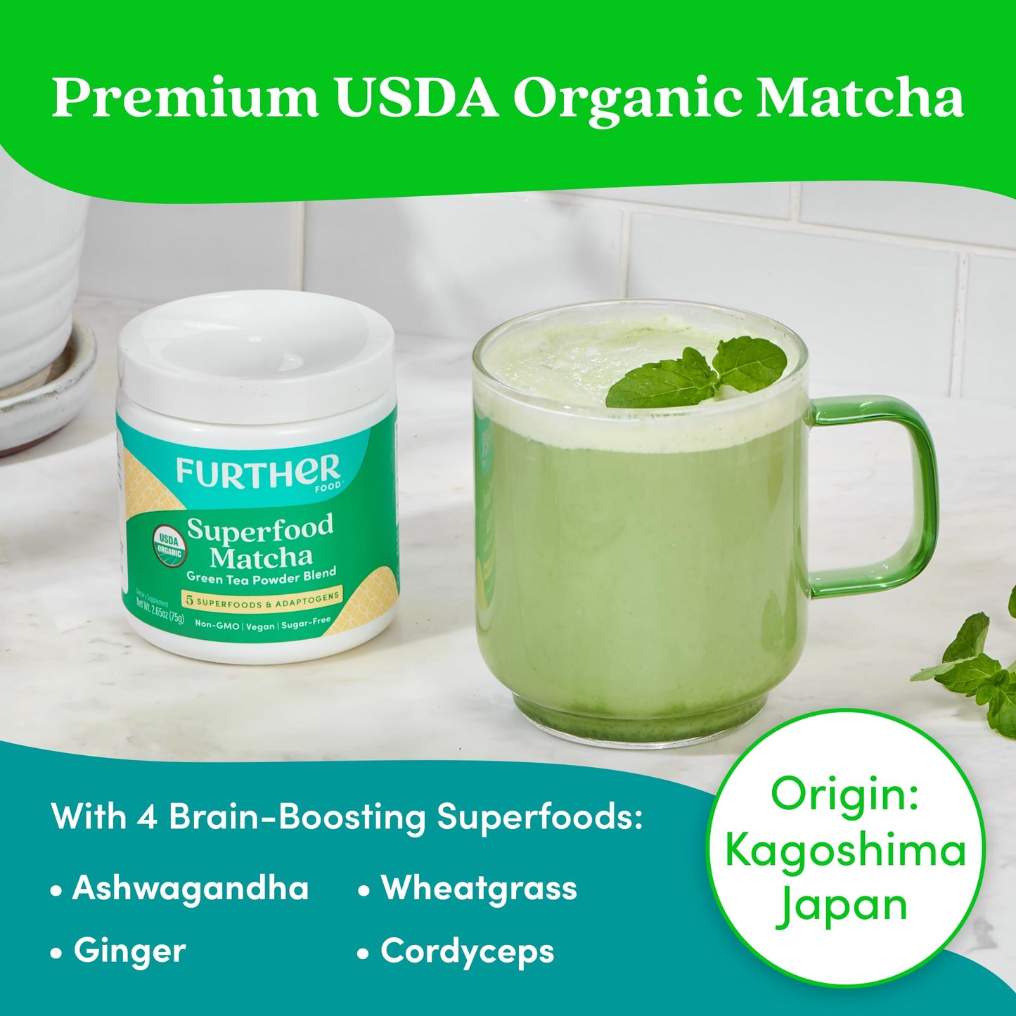Further Food Premium Matcha Green Tea Powder, 2.65 Ounce