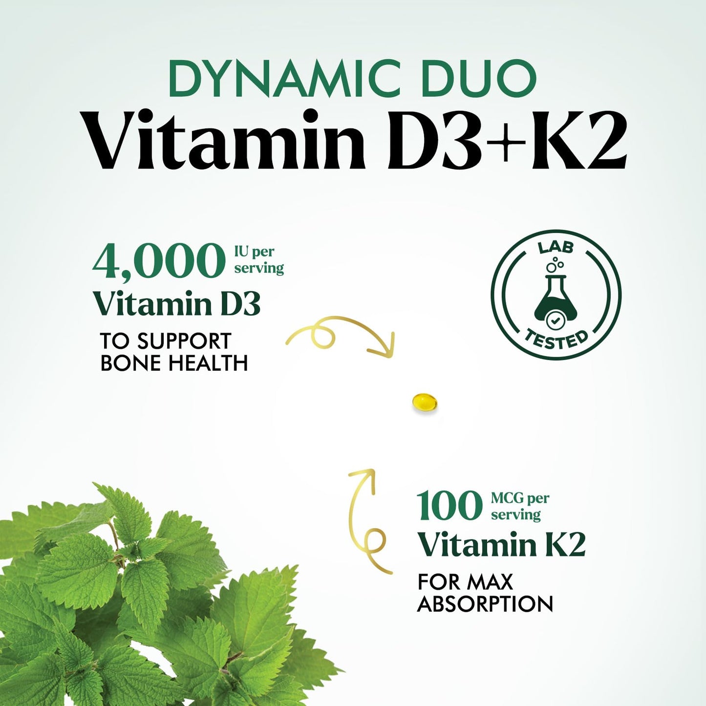 Nature's Peak Vitamin D3 K2 High Potency 2-in-1 Complex Vitamin D & K2 (MK7) Supplement, Gluten Free, Bone & Immune Support, 4000 IU per Softgel, 240 Softgels