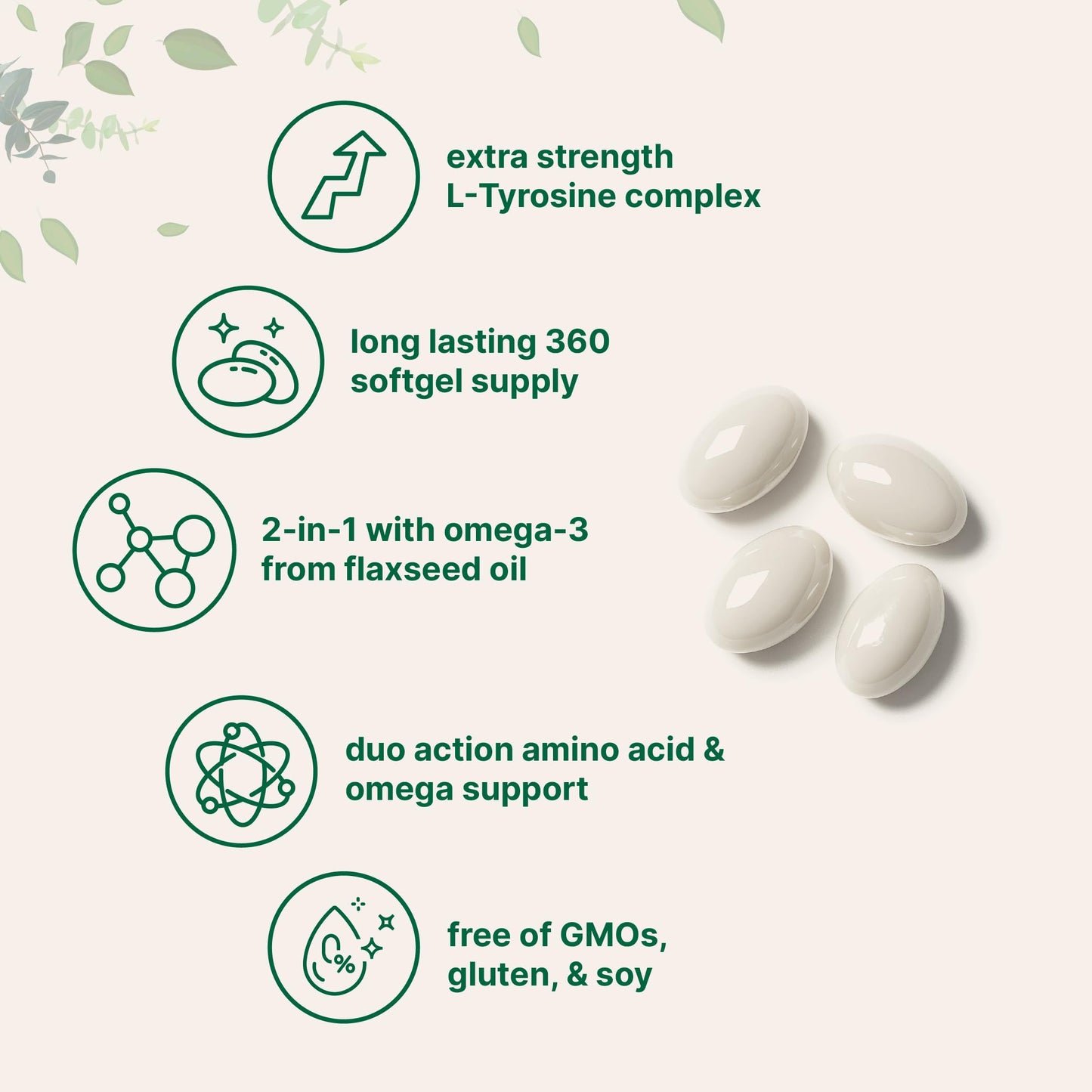 Micro Ingredients L Tyrosine Supplement 500mg with Omega-3 Softgels, 360 Count