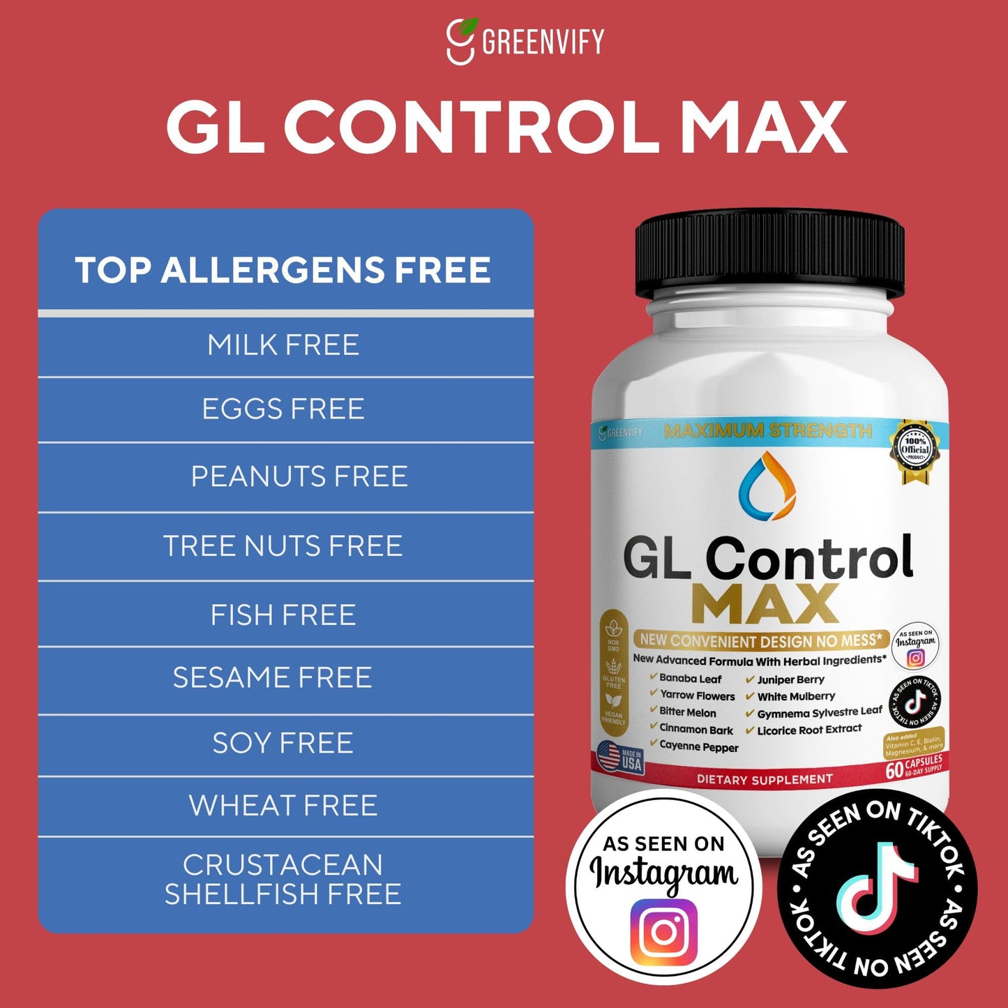 GREENVIFY GL Control MAX Dietary Supplement Capsule, 60 Capsules