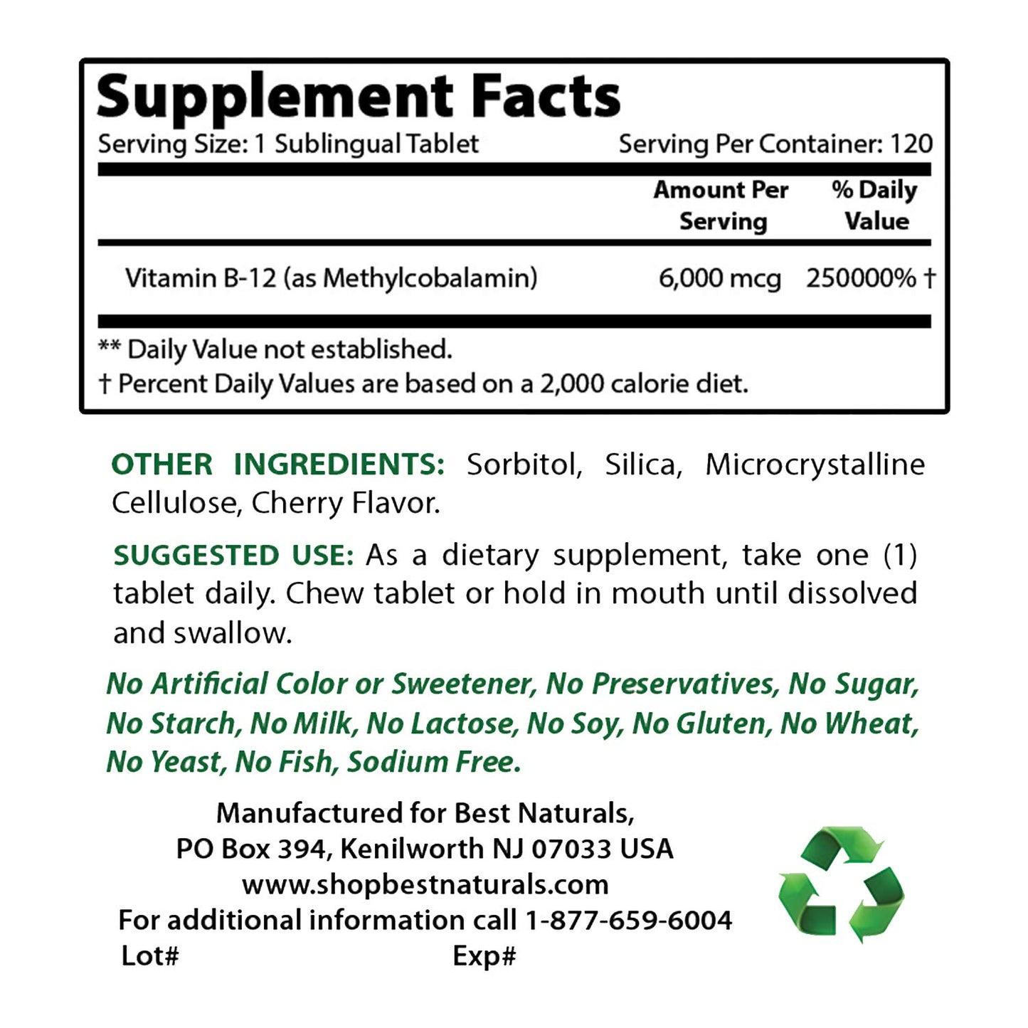 Best Naturals Red Yeast Rice Cholesterol Support 1200 mg & Vitamin B12 6000 mcg 1 Tablet