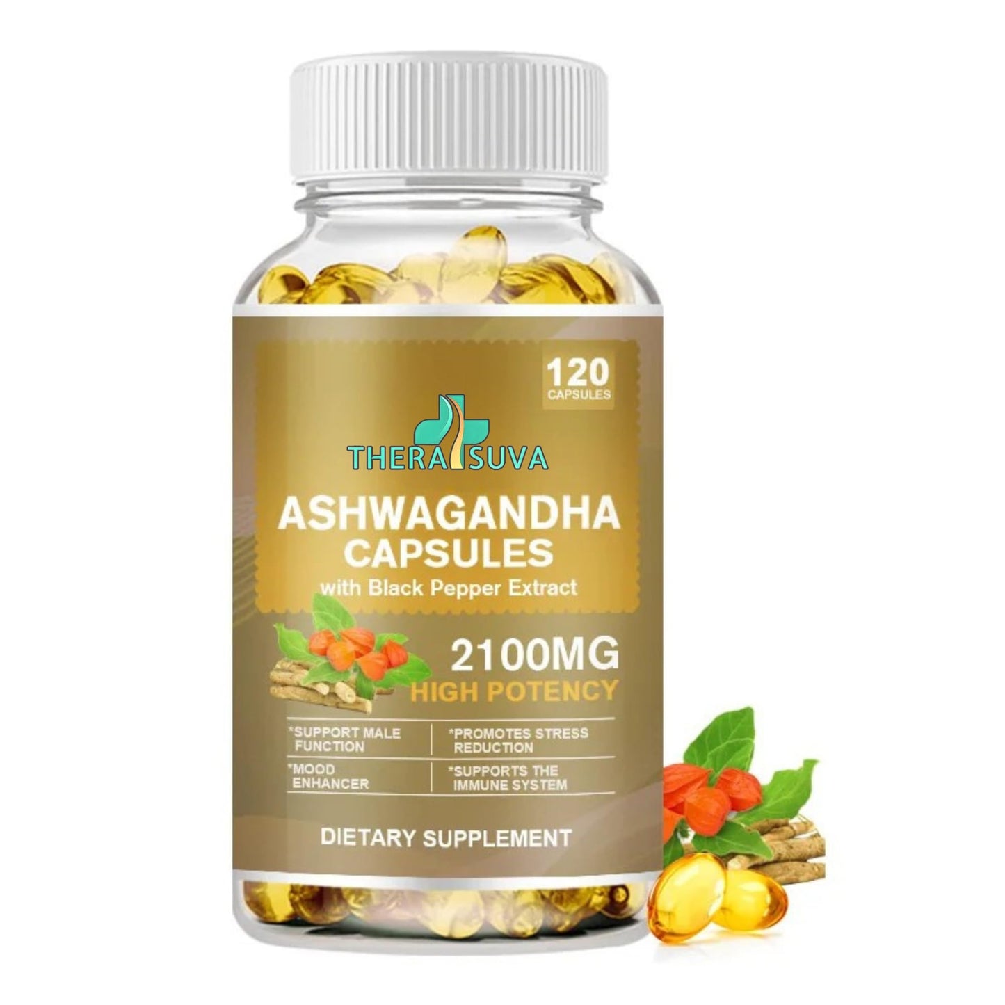 TheraSuva Superior Potency Ashwagandha 2100mg + Black Pepper Extract 8mg Softgel, 120 Count