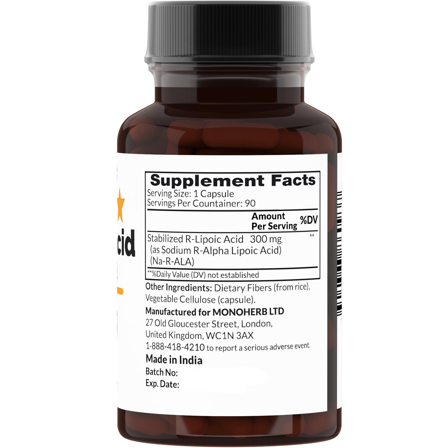 MONOHERB R-Lipoic Acid 300 mg Capsules, 90 Count