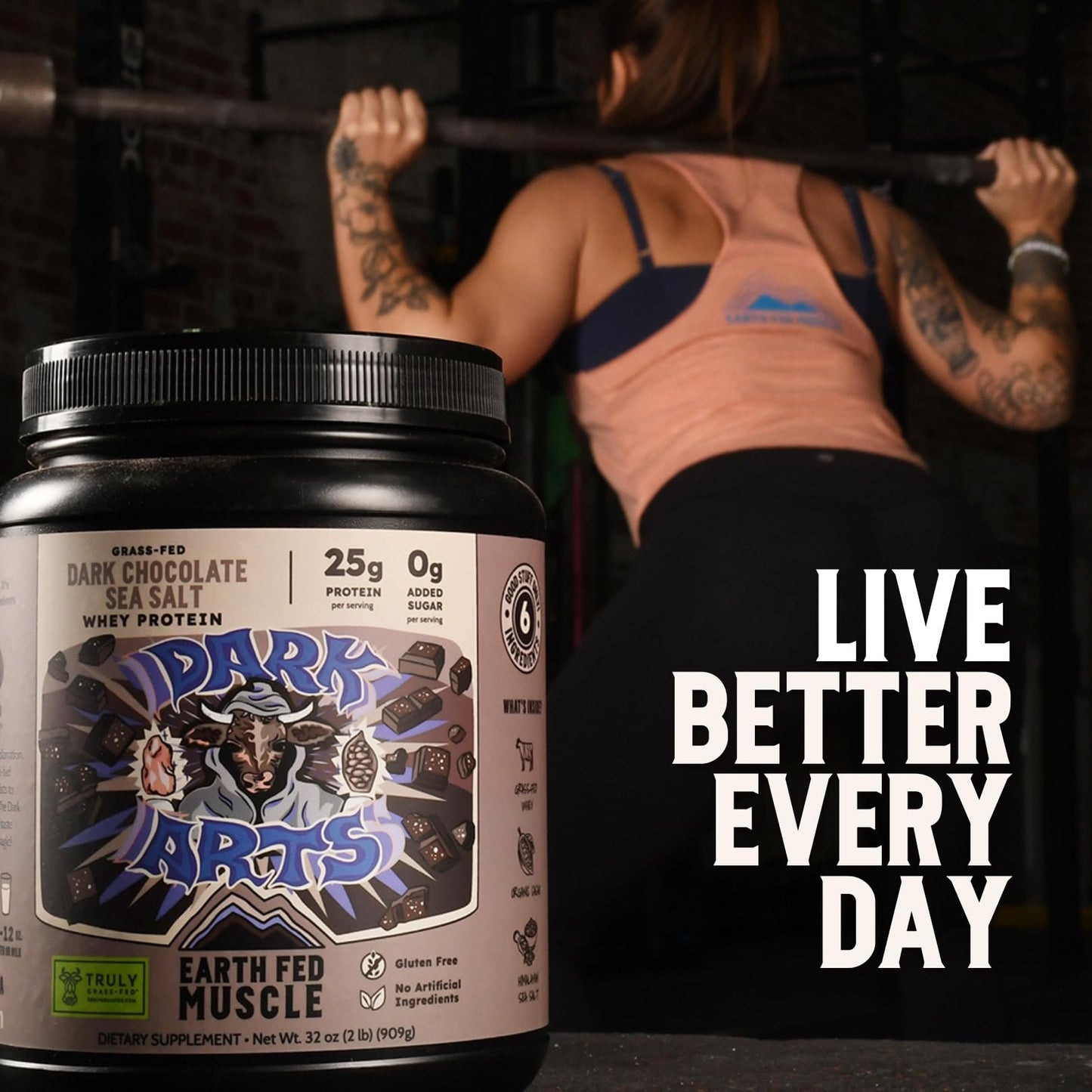 Earth Fed Muscle Dark Arts Salted Dark Chocolate Whey Protein Isolate Protein Powder, 32 Servings