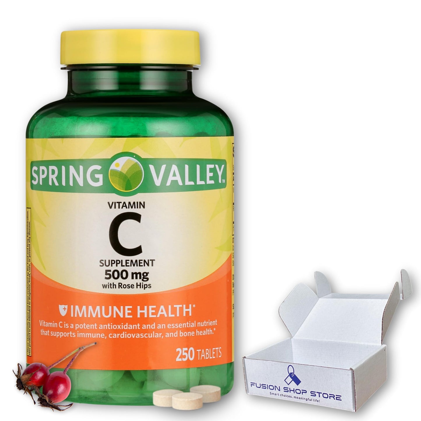 FUSION SHOP STORE Vitamin C 500mg with Rose Hips, 250 Tablets