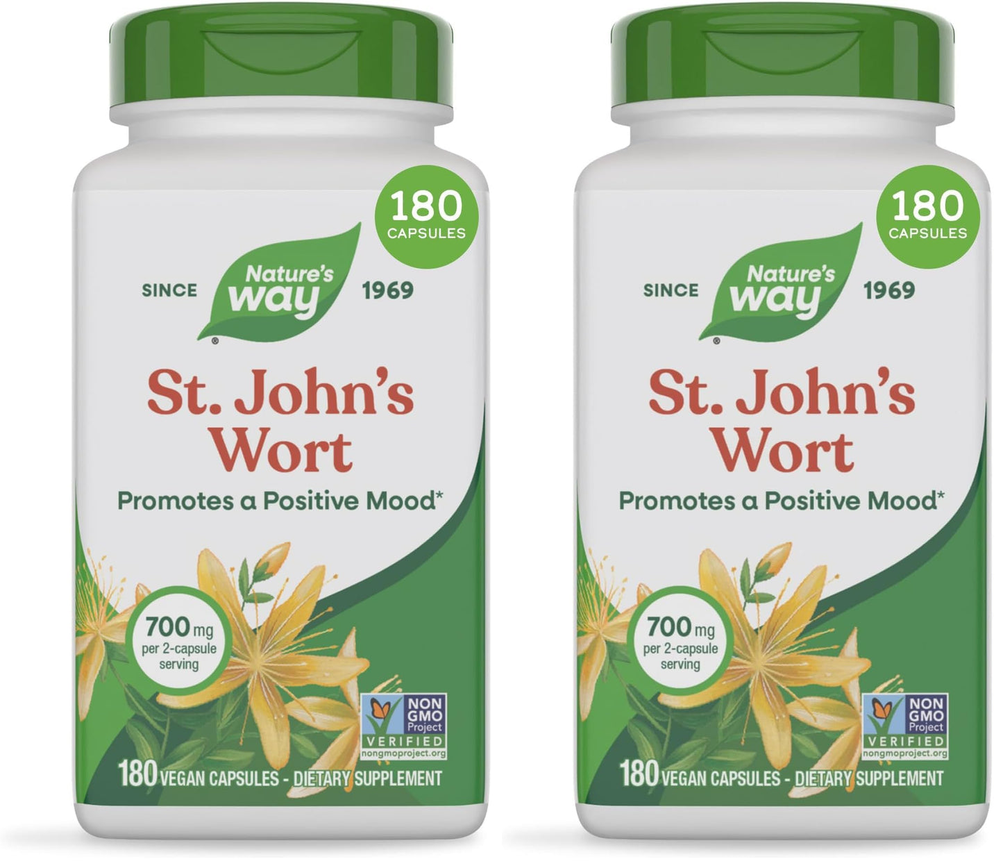 Nature's Way St. John's Wort Herb, Promotes a Positive Outlook*, 700 mg per 2-Capsule Serving, Non-GMO Project Verified, Vegan, 360 Capsules