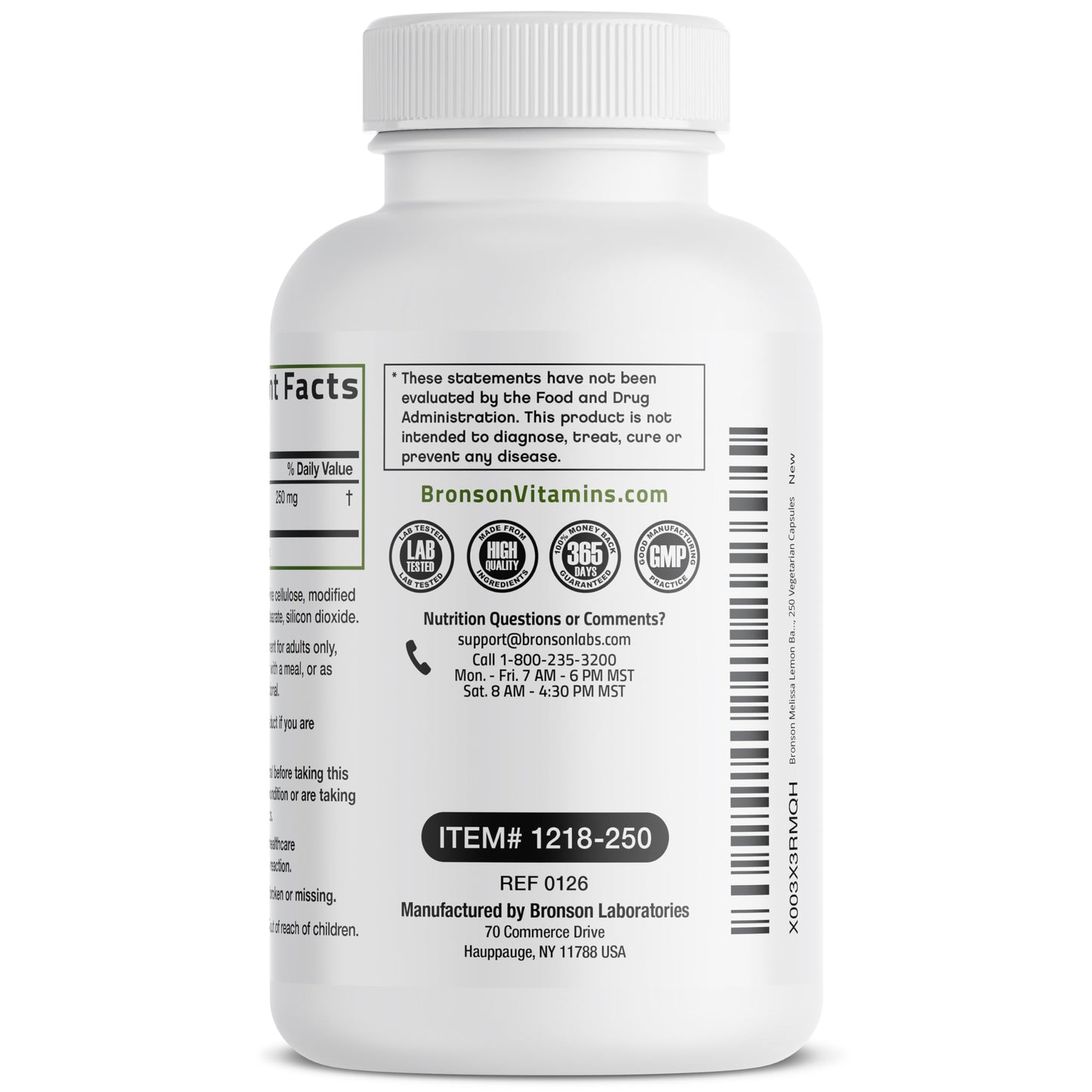 Bronson Melissa Lemon Balm Extra Strength Capsules 250