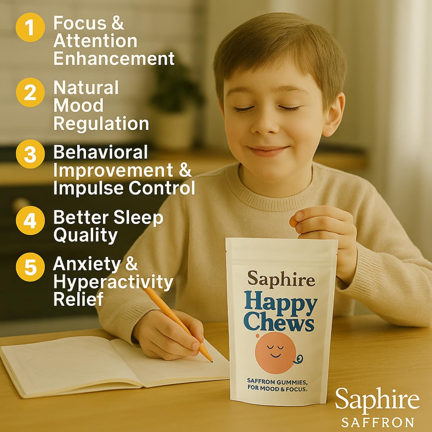 SAPHIRE HAPPY CHEWS Saffron Gummies for Kids Gummy 60
