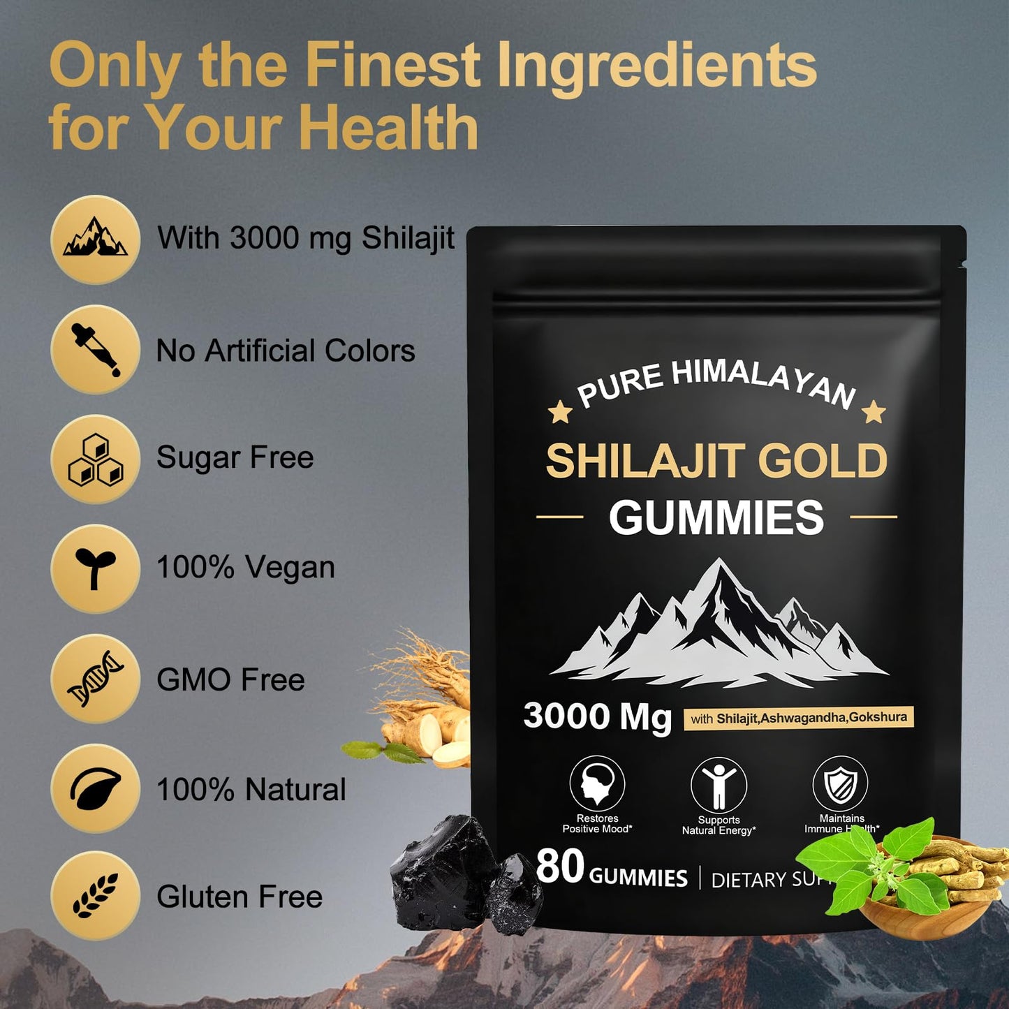 Blumskin Shilajit Gummies for Men & Women, Fulvic Trace Minerals Micronutrient Supplement for Energy & Wellness, No Added Sugar Non-GMO 100% Natural Organic, 80 Gummies