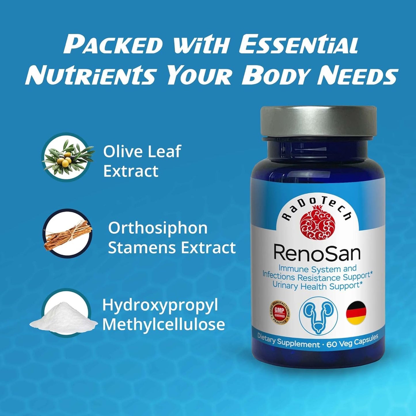 RaDoTech RenoSan Urinary Tract Health Supplements Capsules, 180 Count