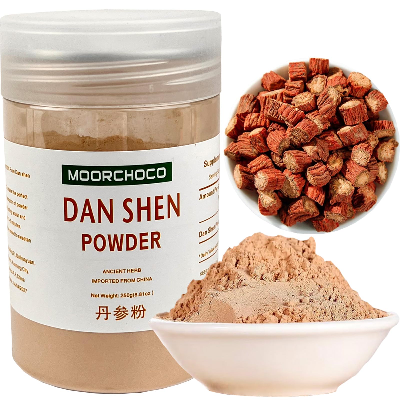 MOORCHOCO Danshen Salvia Miltiorrhiza Powder, 8.81 oz