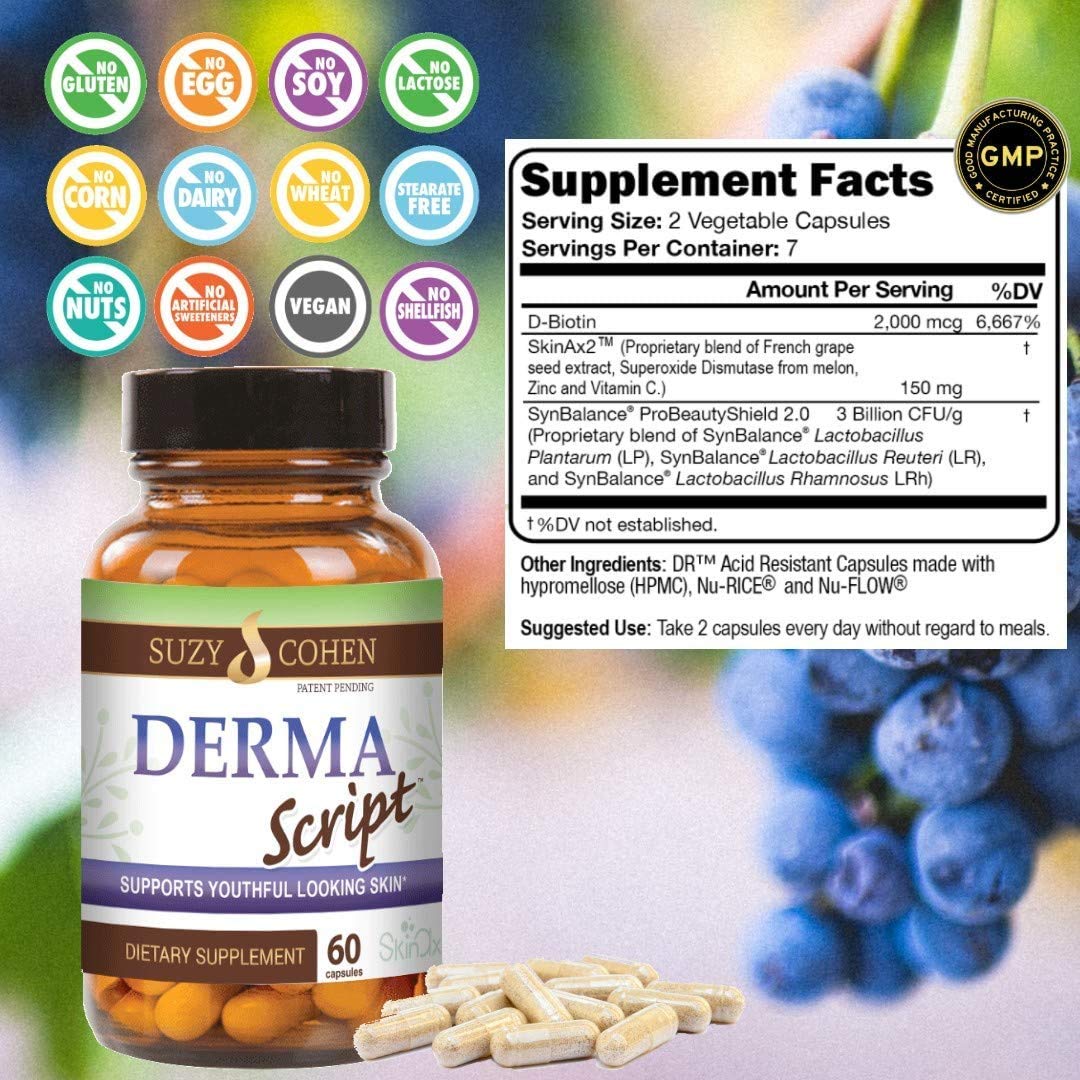 Script Essentials Derma Script Probiotic Supplement with Biotin for Clear Complexion Capsule 1 Count