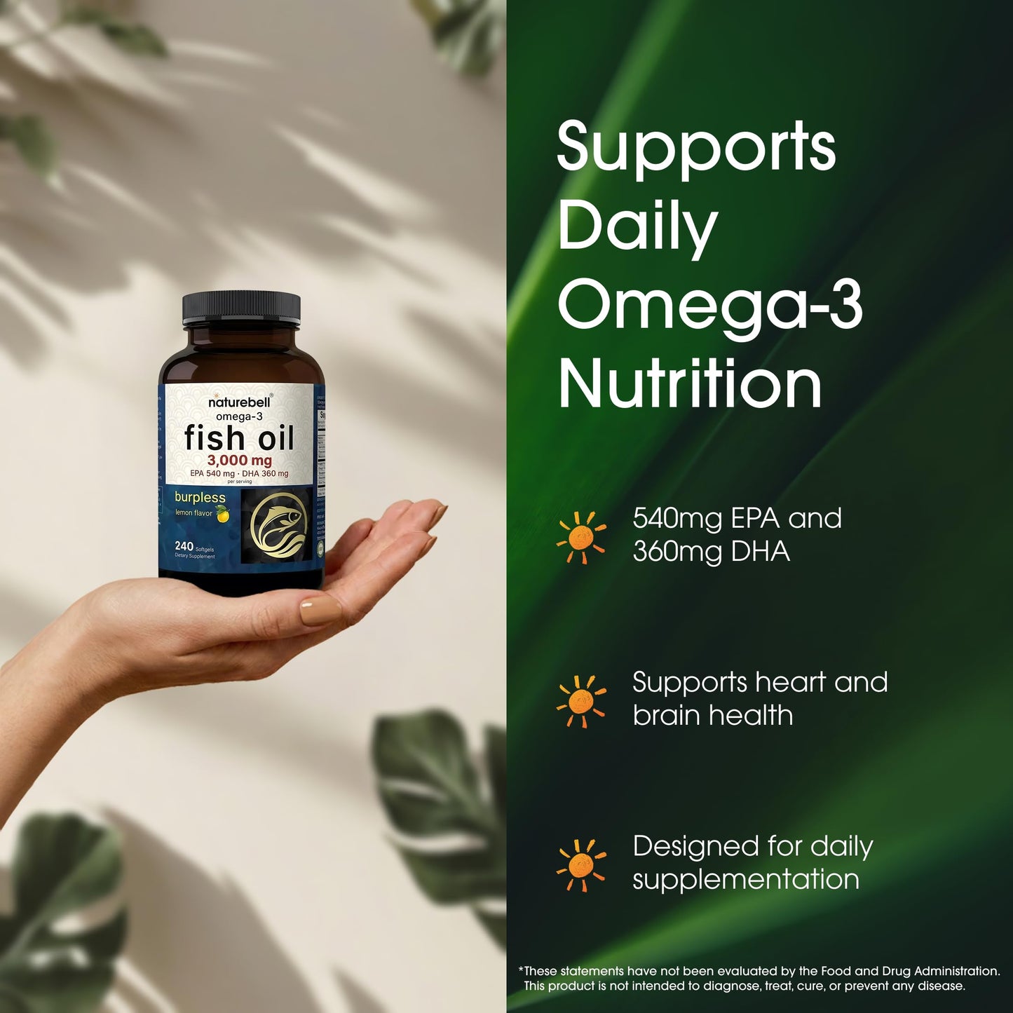 NatureBell Omega-3 Fish Oil 3,000mg Softgel, 1 Count