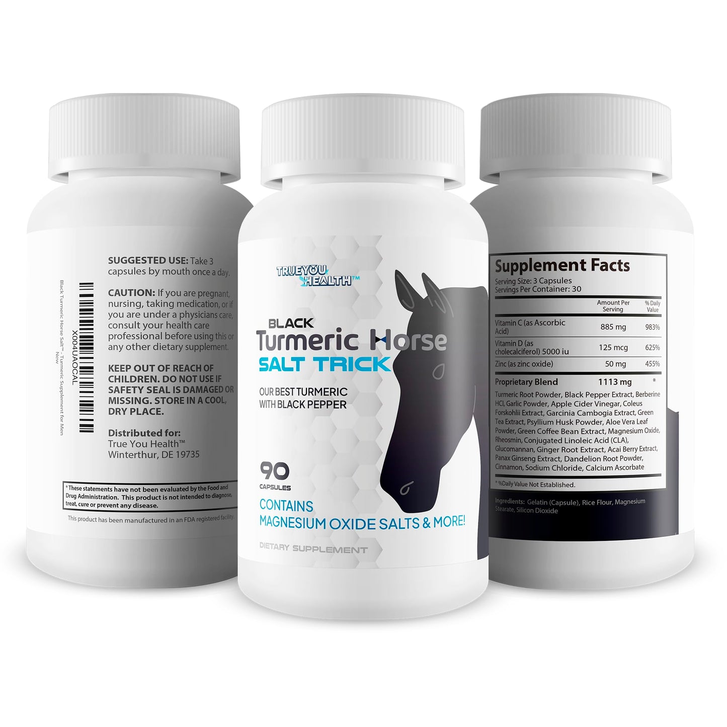 True You Health Black Turmeric with Black Pepper Curcumin Ginger Supplement, 90 Capsules