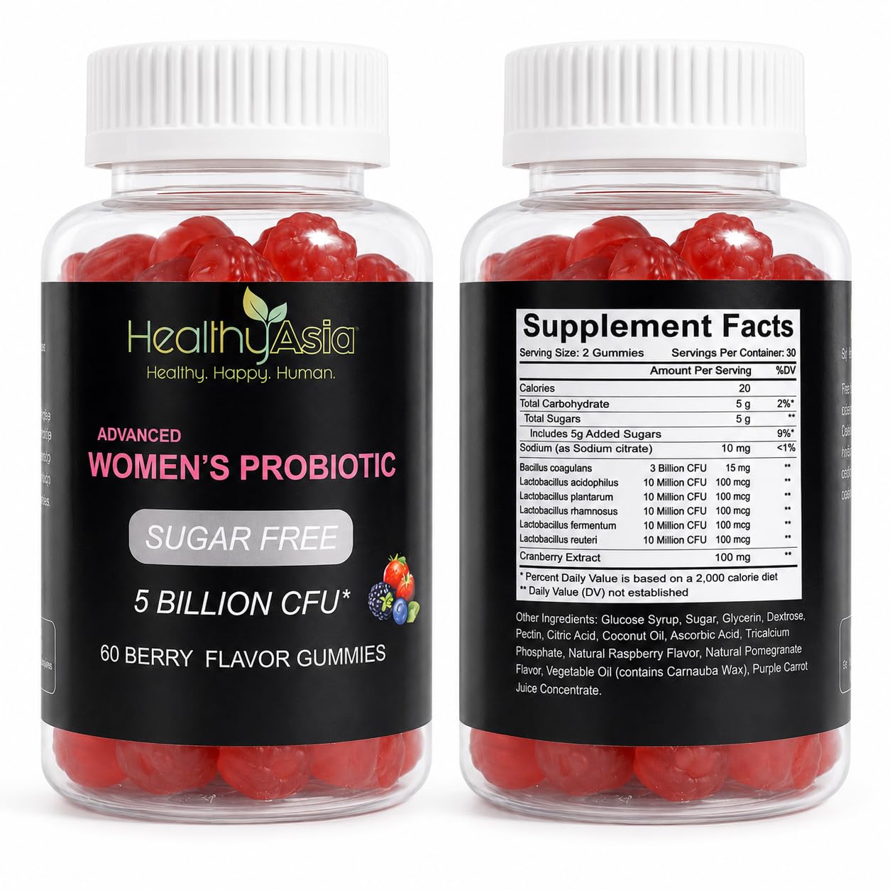HealthyAsia Black Label Women's Probiotic Gummies Chewable 60 Count