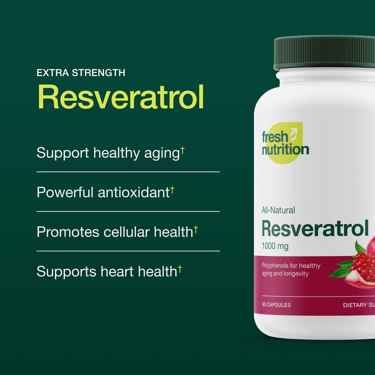 Fresh Nutrition Resveratrol Supplement - Trans-resveratrol Extra Strength 750mg - Natural, Pure and Potent Polyphenols Supplement Capsules 180