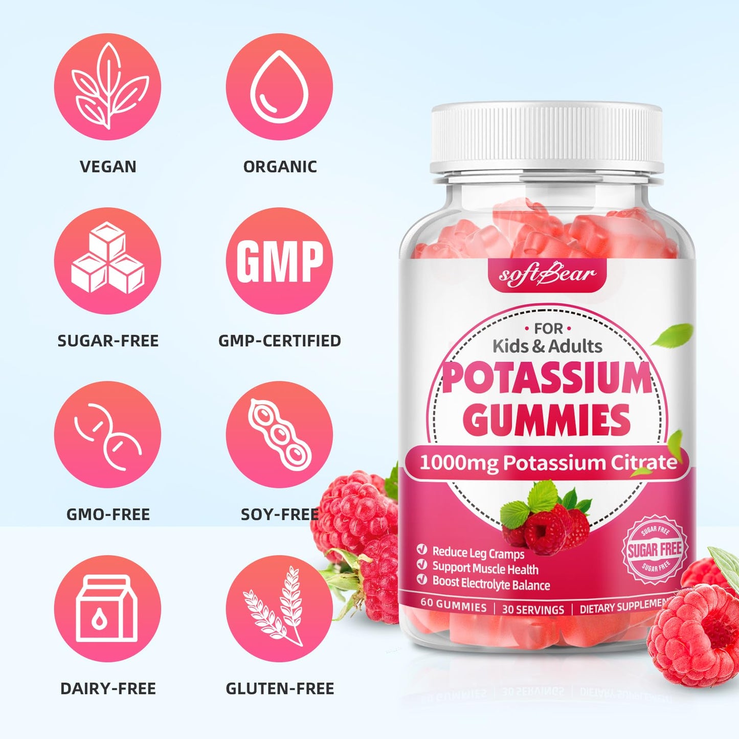 Softbear Potassium Citrate 1000mg Gummies, 60 Count