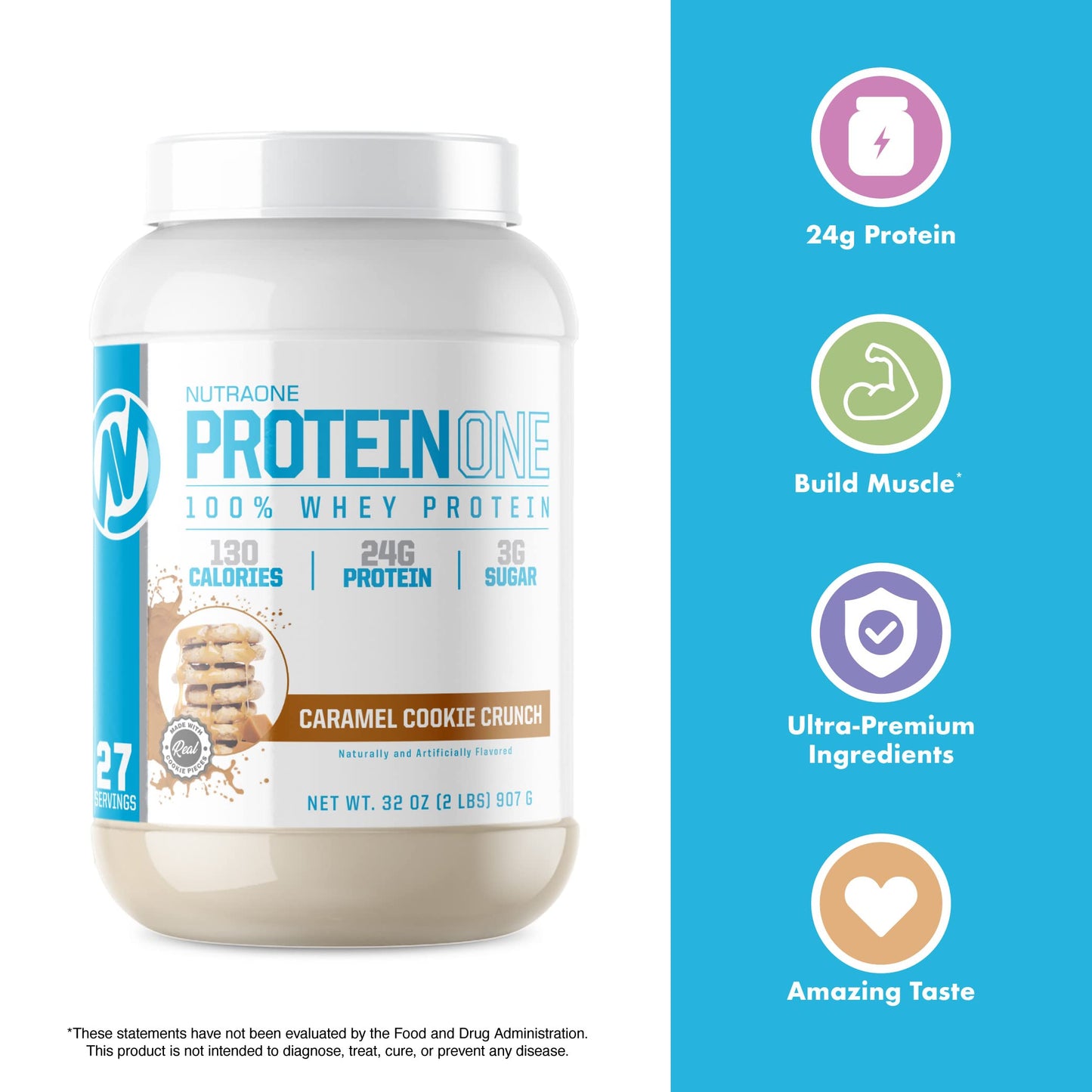 NutraOne ProteinOne Caramel Cookie Crunch Protein Powder, 32 Servings