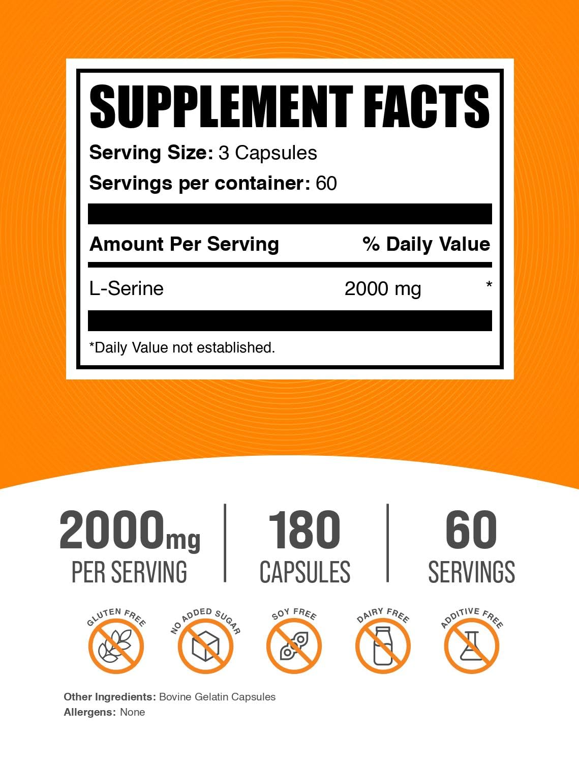 BulkSupplements L-Serine Capsules, 180 Count