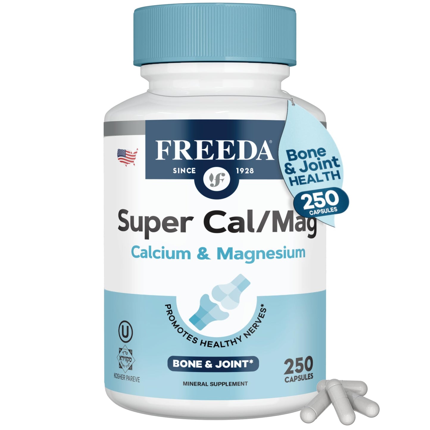 FREEDA 2:1 Calcium Magnesium Supplement Capsules, 250 Count