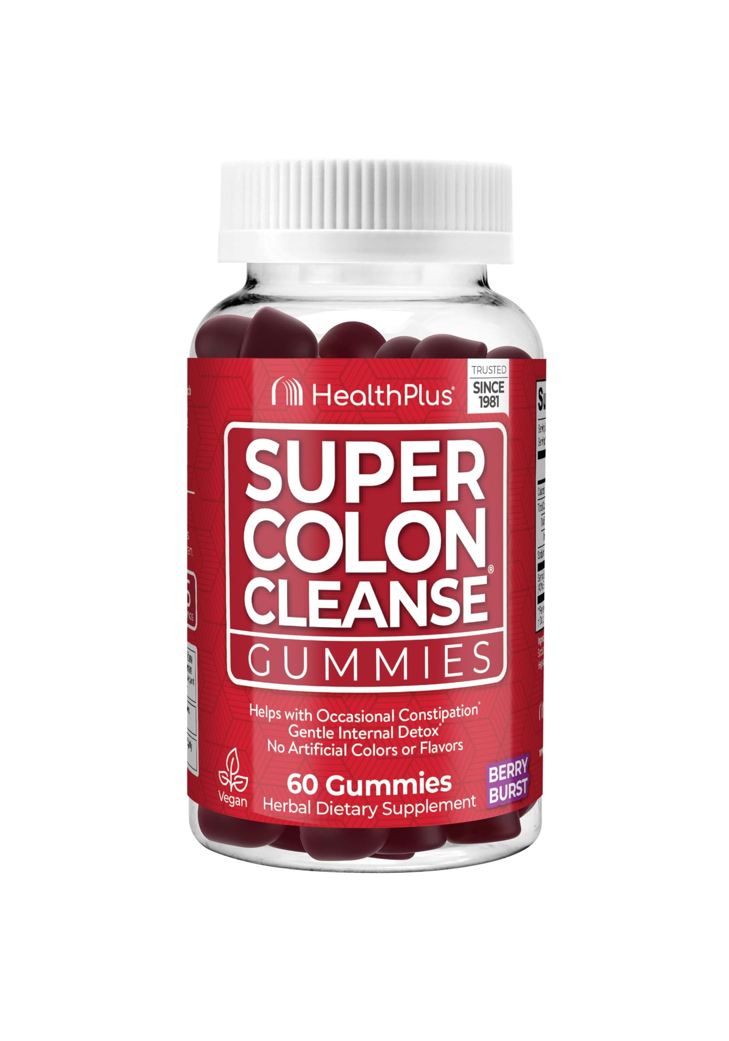 Health Plus Super Colon Cleanse Dietary Supplement, Gentle Relief from Occasional Constipation, Natural Senna Leaf Extract, Mixed Berry Flavor, 60 Gummies