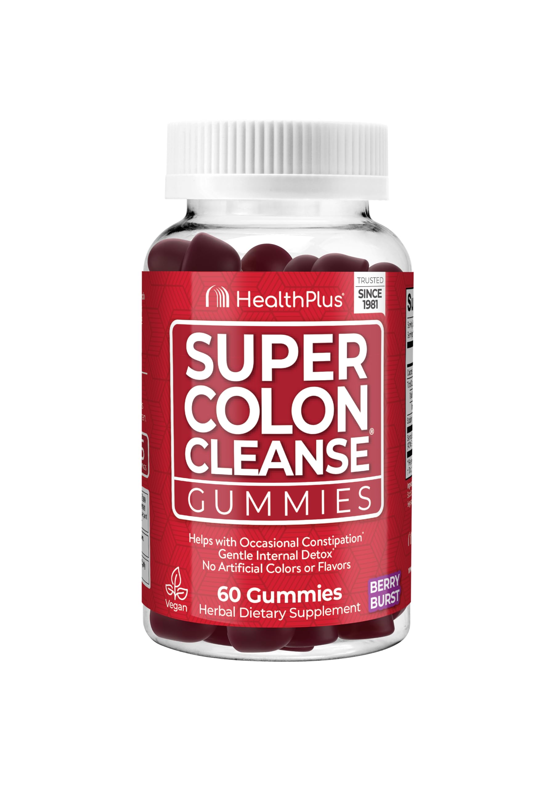 Health Plus Super Colon Cleanse Dietary Supplement, Gentle Relief from Occasional Constipation, Natural Senna Leaf Extract, Mixed Berry Flavor, 60 Gummies