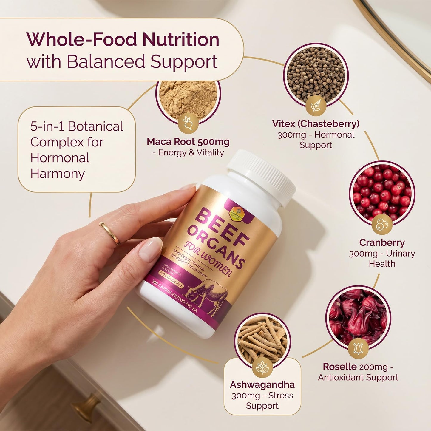 Golden Nourish Primal Beef Grass-Fed Organ Supplement for Women Capsules 180