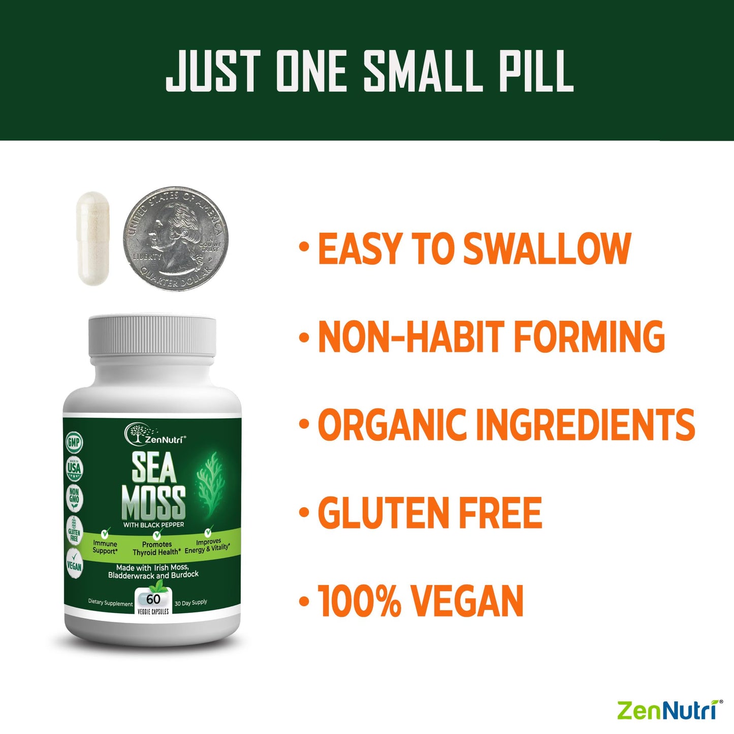 ZenNutri Organic Sea Moss Capsules, 60 Count