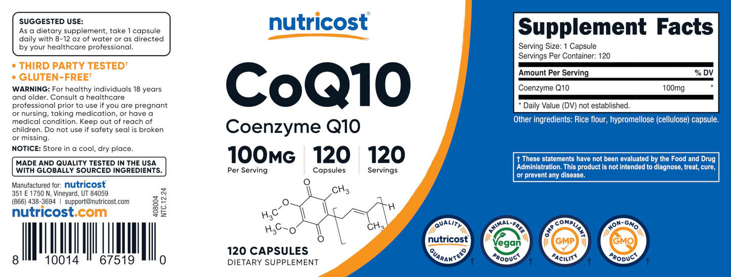 Nutricost CoQ10 100mg Capsules, 240 Count