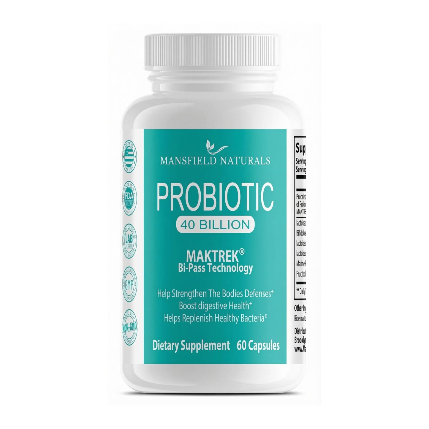 Mansfield Naturals Probiotic Supplement 40 Billion CFU Capsules 60 Count