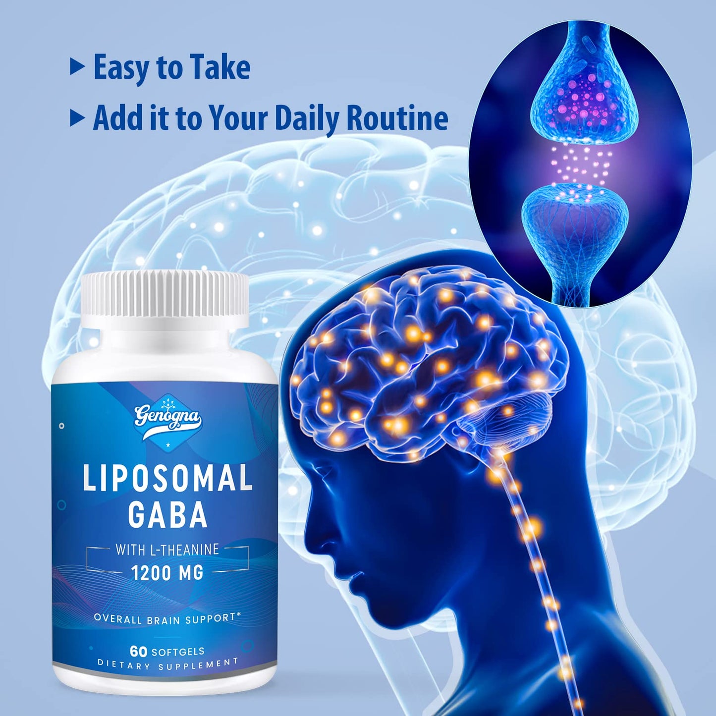 Genogna GABA with L-Theanine 1200mg Liposomal GABA Softgels 60 Count