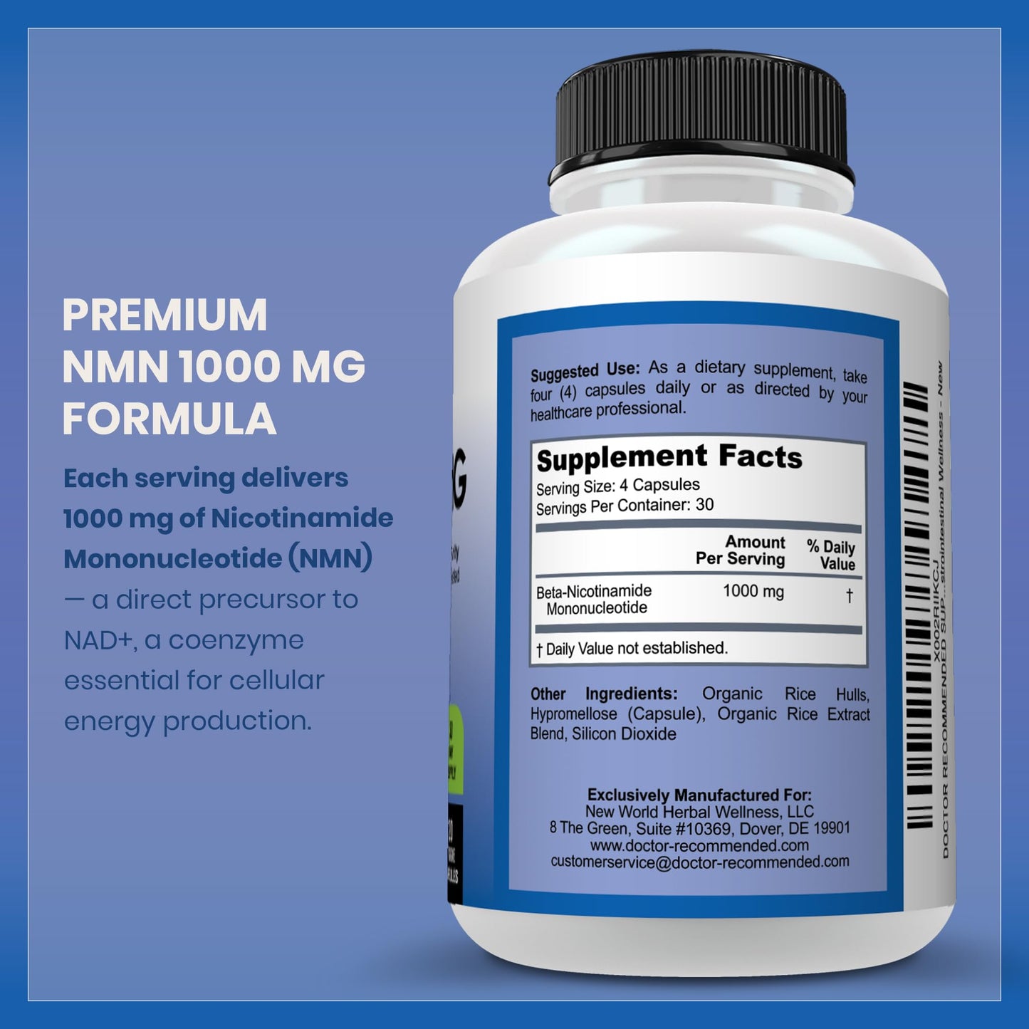 DOCTOR RECOMMENDED SUPPLEMENTS NMN 1000mg Nicotinamide Mononucleotide, 120 Veggie Capsules