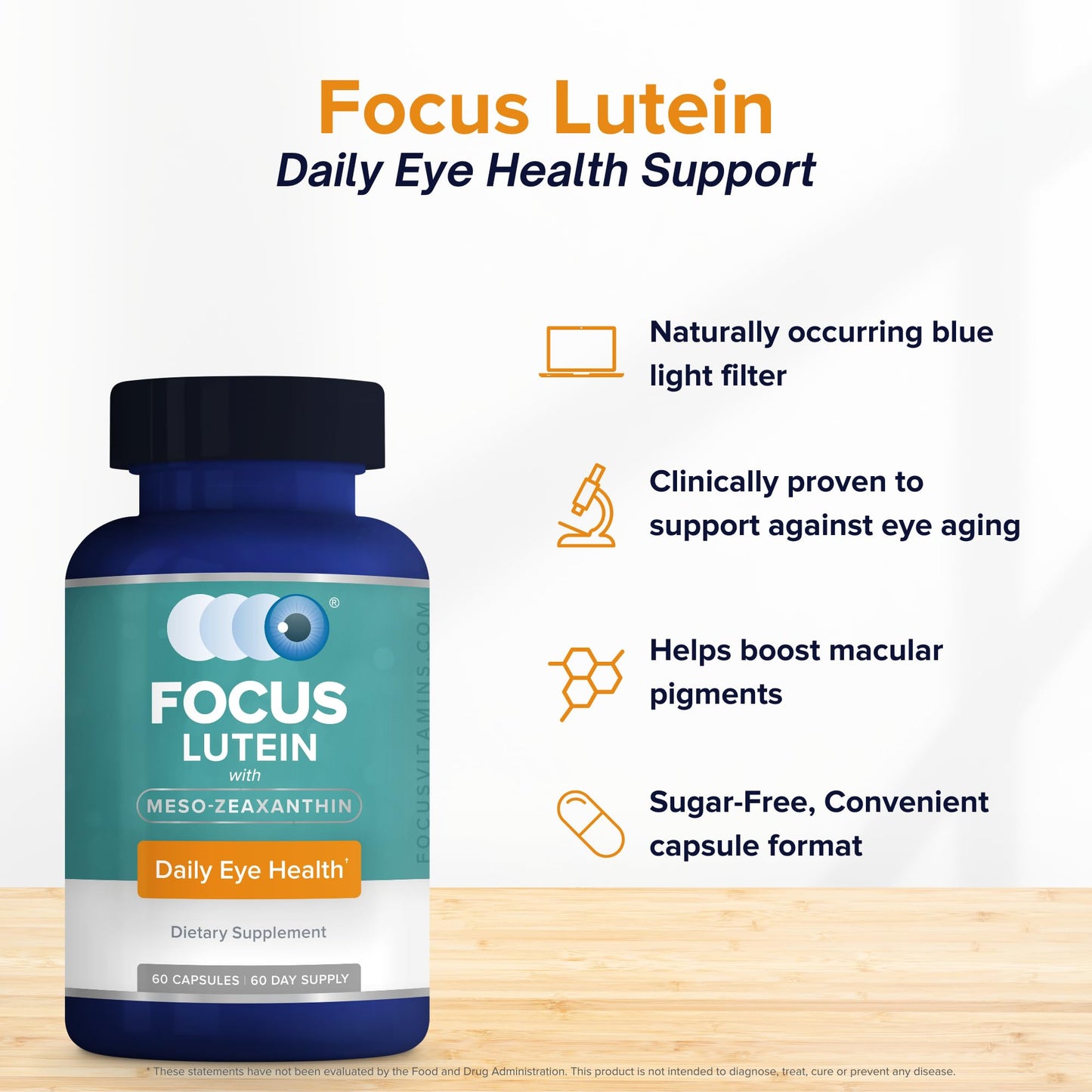 Focus Vision Supplements Lutein for Eyes with Meso-Zeaxanthin Capsule 60 Count