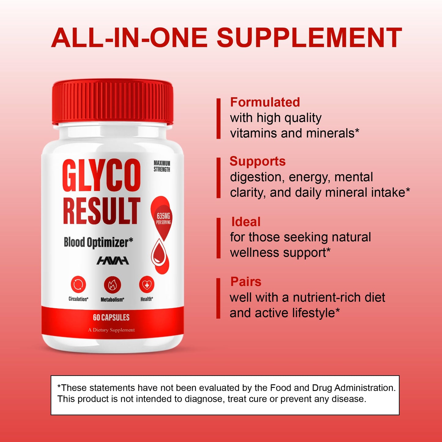 Havah Glyco Result Blood Optimizer & Overall Health, 120 Capsules