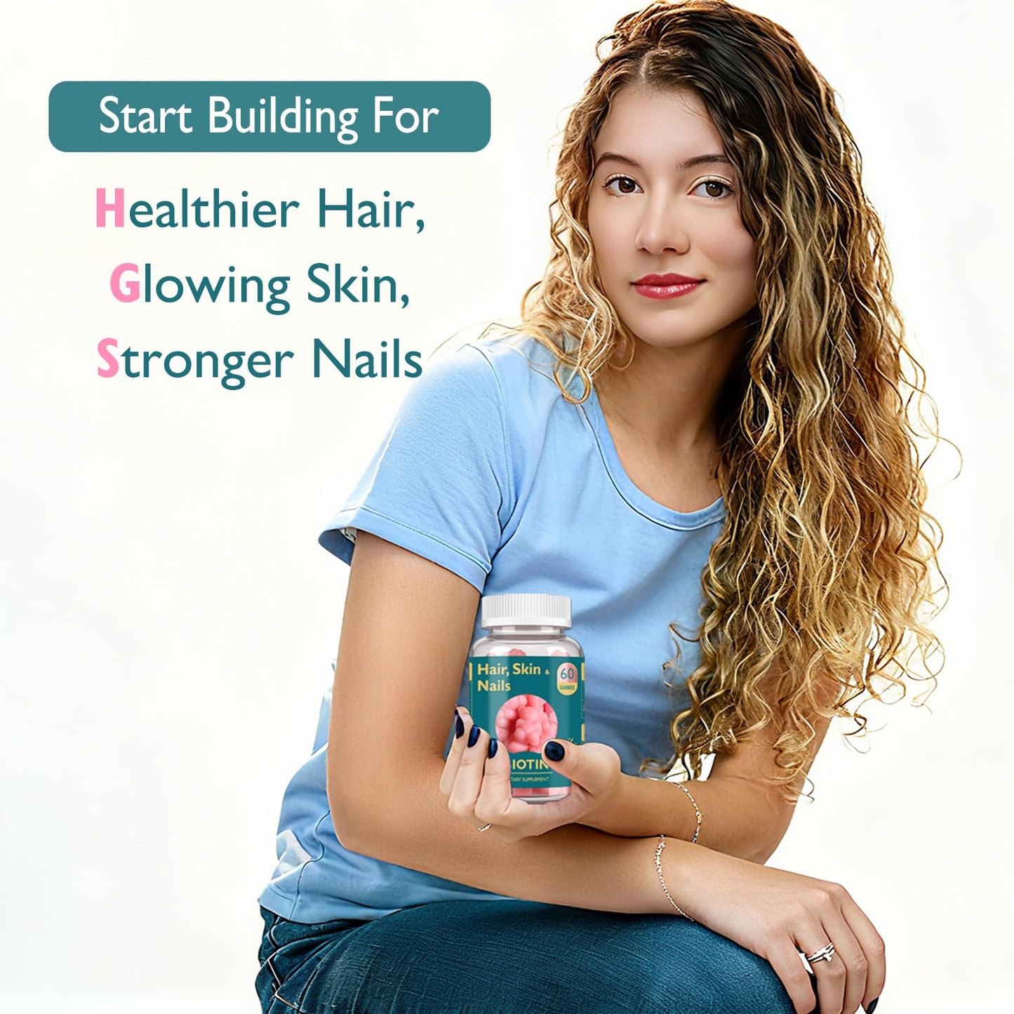 Ficpoud Hair Skin & Nails Biotin Gummies, 60 Count
