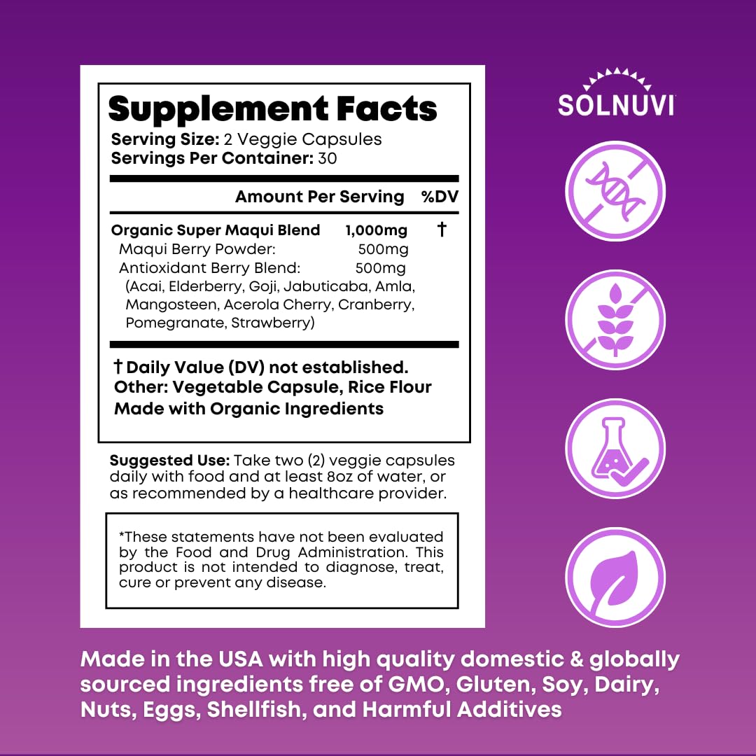 SOLNUVI Organic Super Maqui Berry Capsules, 60 Count