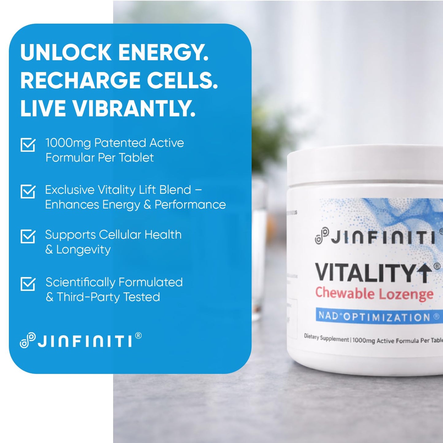 Jinfiniti Vitality NAD+ Optimization Chewable Lozenge Tablet, 60 Tablets